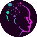 Le logo de AI-VISION. Il s'agit d'un visage de profil, souriant. Au niveau de son crane, il y a une représentation très symbolique et stylisée d'un réseau de neurones.